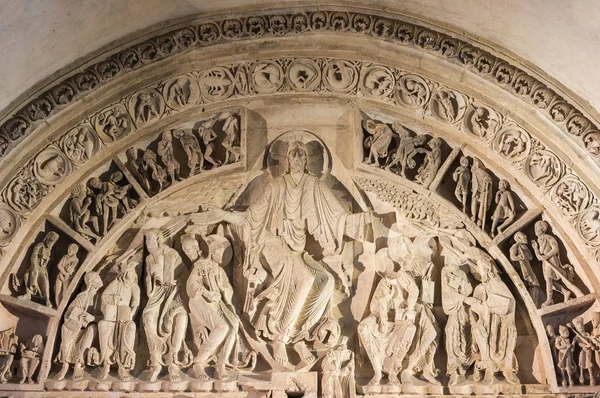 Vezelay Francia Luglio 2018 Timpano Principale Della Chiesa Romanica Abbazia — Foto Stock