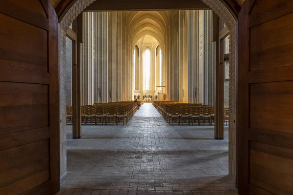 Copenhague Dinamarca Septiembre 2018 Interior Iglesia Grundtvigs Kirke Con Pilares — Foto de Stock