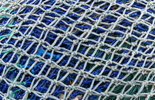 Blått Grønt Fiskegarn Med Tau Haug Lymington England – stockfoto