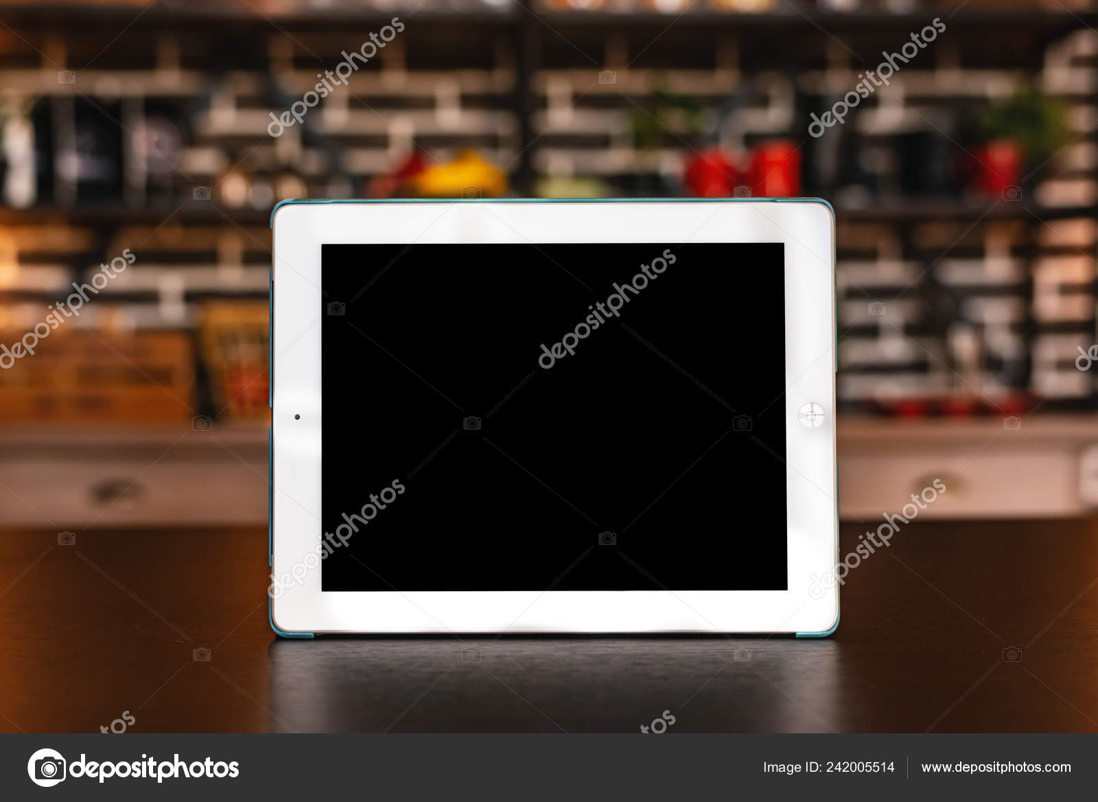 Download Ipad Mockup Wooden Table Indoors Center Horizontal Placement Stock Photo Image By C Svyatkovsky 242005514