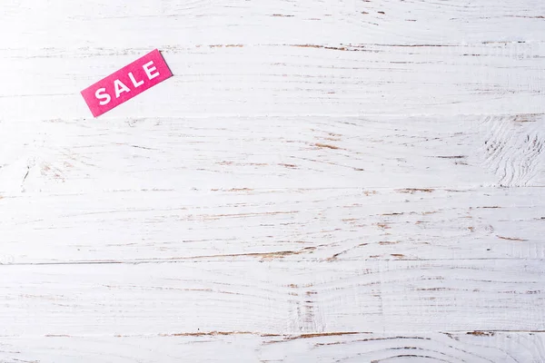 Sale Sign White Wooden Background — Stock Photo, Image