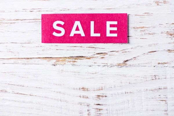 Sale Sign White Wooden Background — Stock Photo, Image