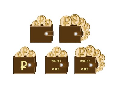Rublesi paralar ile kahverengi cüzdan set