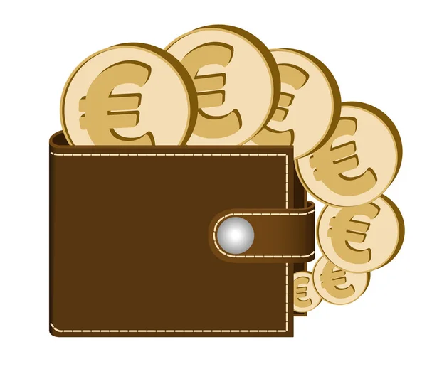 Brun plånbok med euromynt — Stock vektor