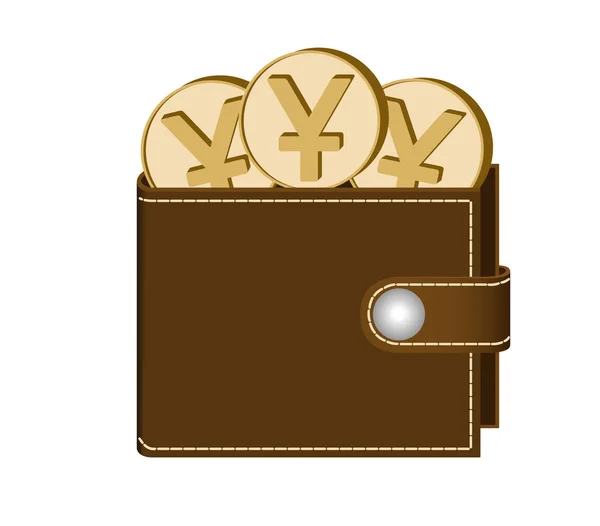 Bruin portemonnee met yuan munten — Stockvector