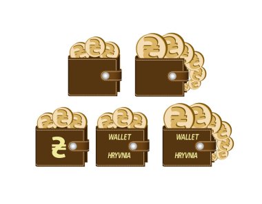 hryvnia paralar ile kahverengi cüzdan set