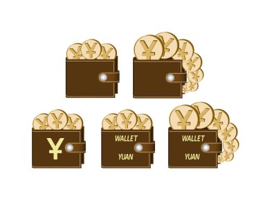 yuan paralar ile kahverengi cüzdan set