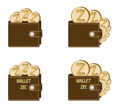 zcash paralar ile kahverengi cüzdan set