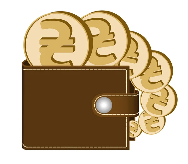 Brown  wallet with hryvnia coins — Stock Vector