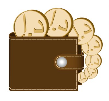 Dirhemi paralar ile kahverengi cüzdan
