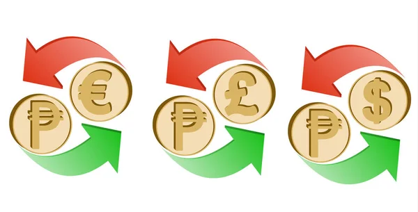 Ανταλλαγή Πέσο σε ευρώ, Λίρα στερλίνα και Δολάριο — Διανυσματικό Αρχείο