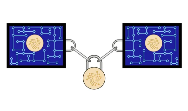 Tecnologia de cadeia de bloco de iota com bloqueio seguro — Vetor de Stock