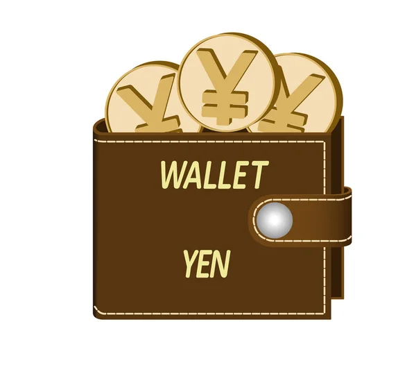 Brown  wallet with yen coins — Stock Vector