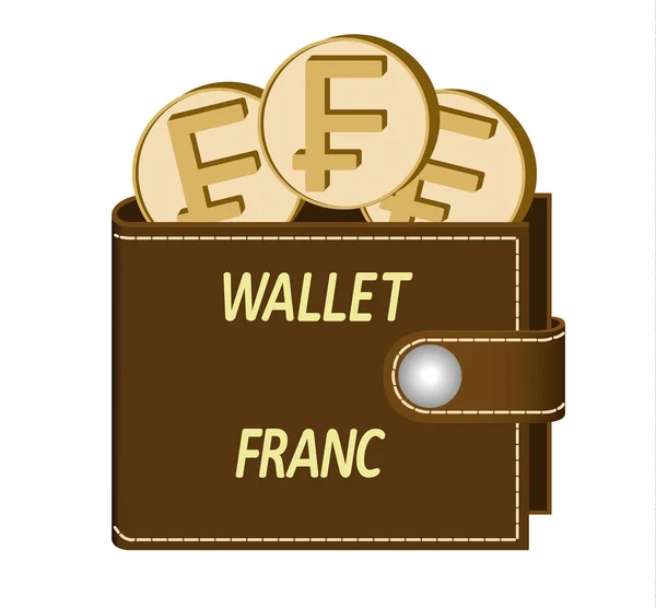 Bruin portemonnee met Frank munten — Stockvector