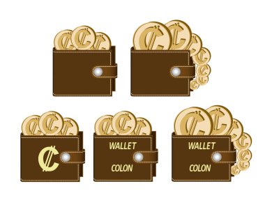 iki nokta üst üste para ile kahverengi cüzdan set