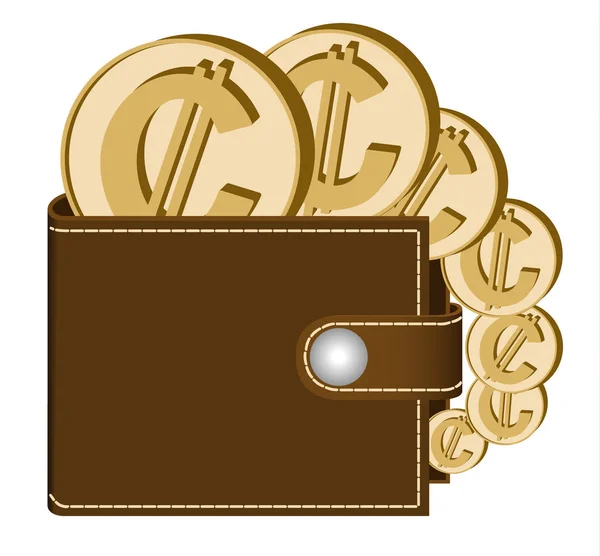 コロンのコインで茶色の財布 — ストックベクタ