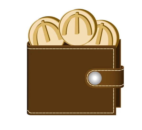 Bruin portemonnee met manat munten — Stockvector