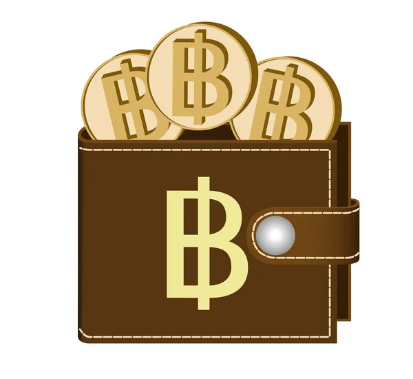 Hnědá peněženka s mincemi baht — Stockový vektor