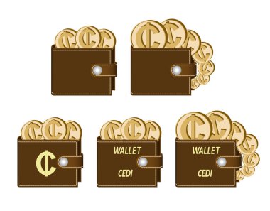 Sedisi paralar ile kahverengi cüzdan set