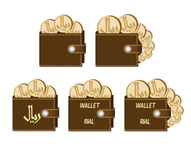 Riyali paralar ile kahverengi cüzdan set 