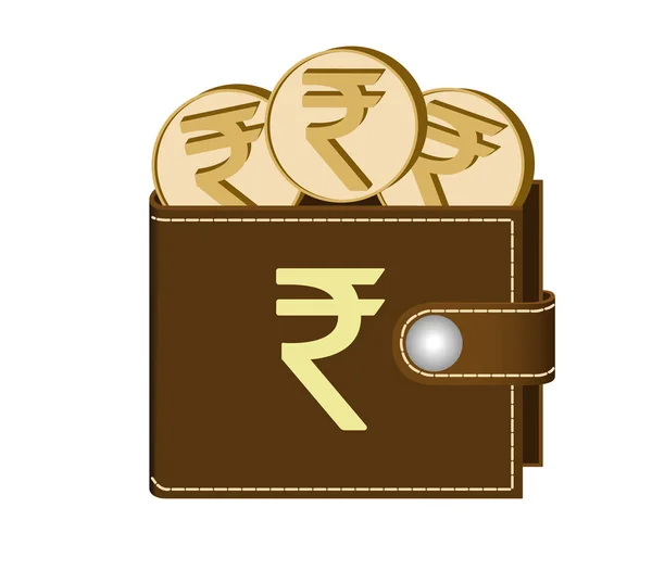 Brown  wallet with rupee coins — Stock Vector