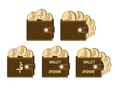 Afganistan Afganisi paralar ile kahverengi cüzdan set