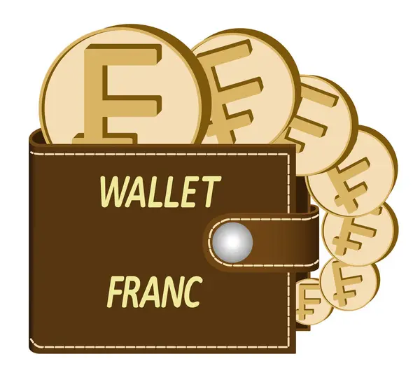 Portefeuille brun avec des pièces de franc — Image vectorielle