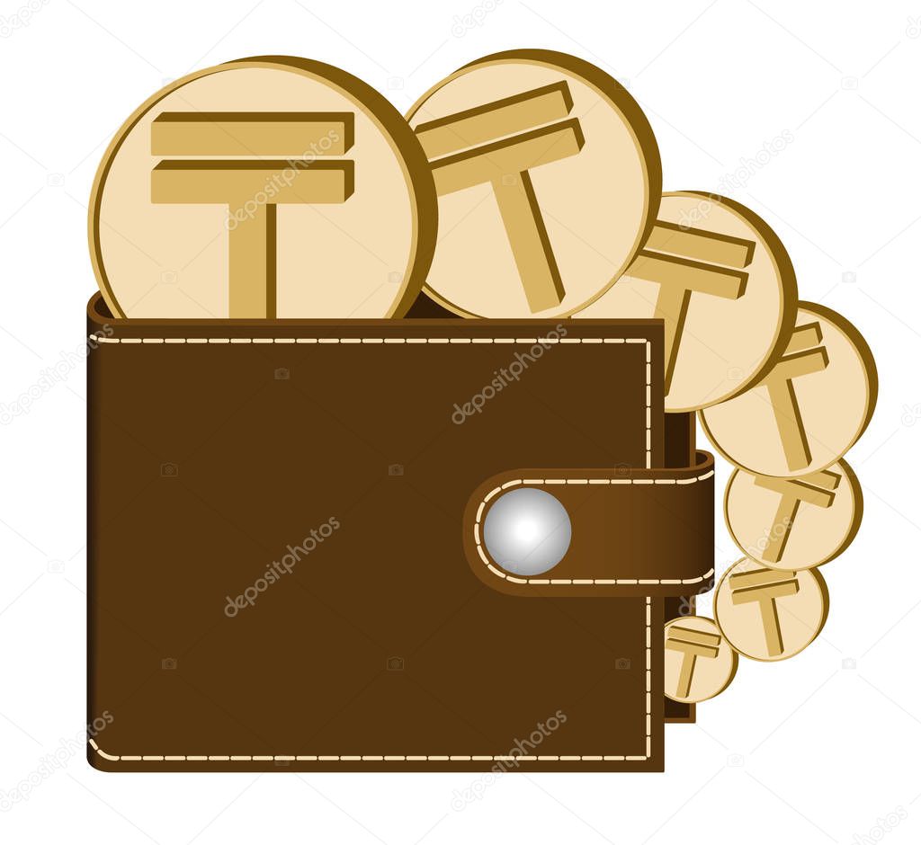 brown  wallet with tenge coins