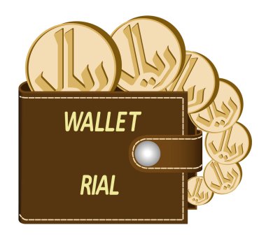 Riyali paralar ile kahverengi cüzdan
