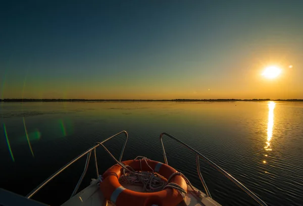Sunset Danube Delta Romania Beautiful Blueish Lights Water Beautiful Sunset — Stock Photo, Image