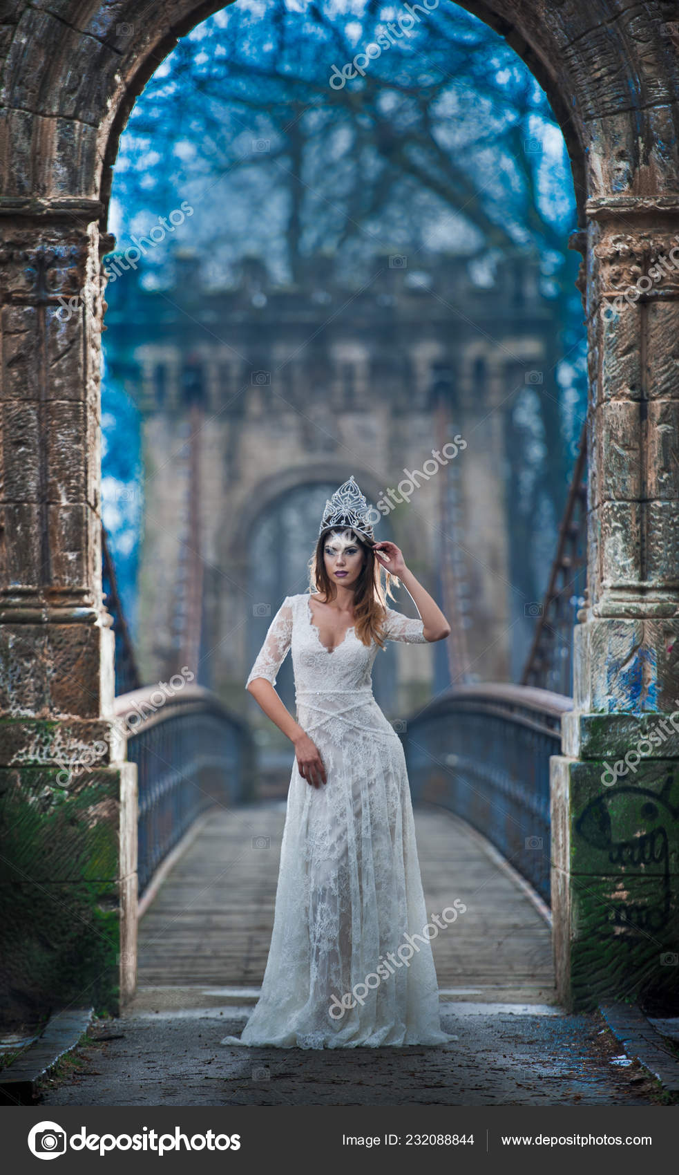 Lovely Young Lady Wearing Elegant White Dress Enjoying Beams