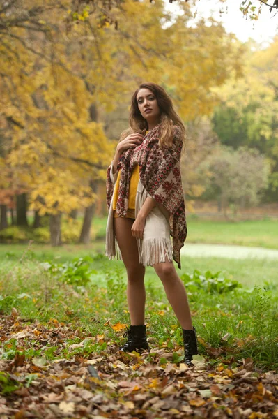 Happy Portrait Fashion Beautiful Young Caucasian Woman Scarf Long Legs — стоковое фото