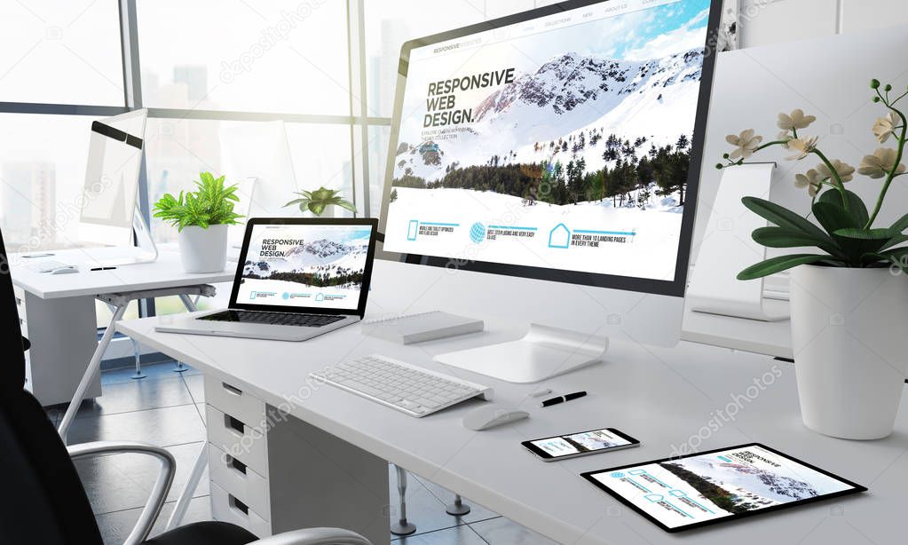 office responsive devices 3d rendering