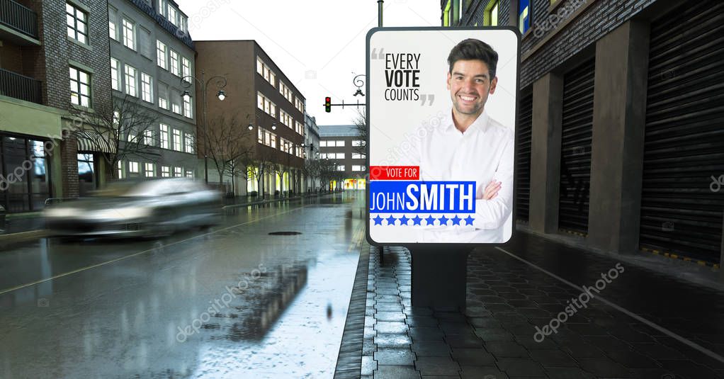 political poster billboard mockup on evening street 3d rendering