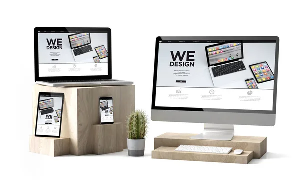 Weergave Van Digitale Apparaten Houten Kubussen Tonen Ontwerpen Wij Voor — Stockfoto