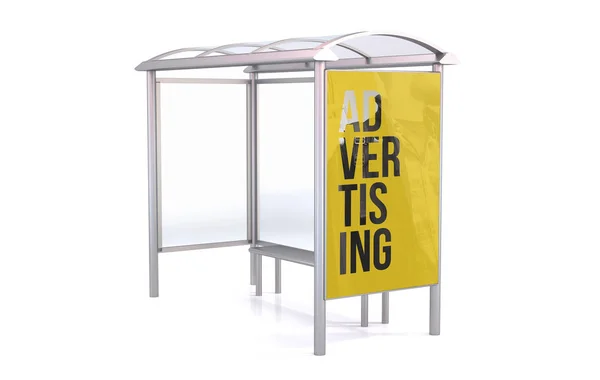 Bus Stop Візуалізація Ізольована Білому Тлі Показує Рекламу — стокове фото