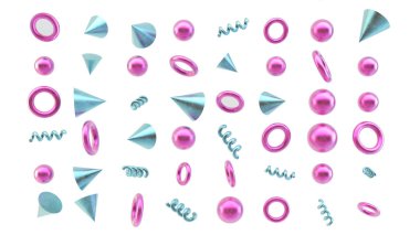 3D render mavi ve pembe ilkel izole