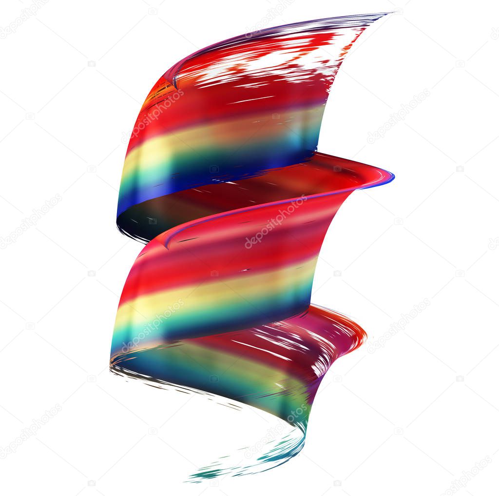 colorful spiral brush stroke 3d rendering isolated on white background