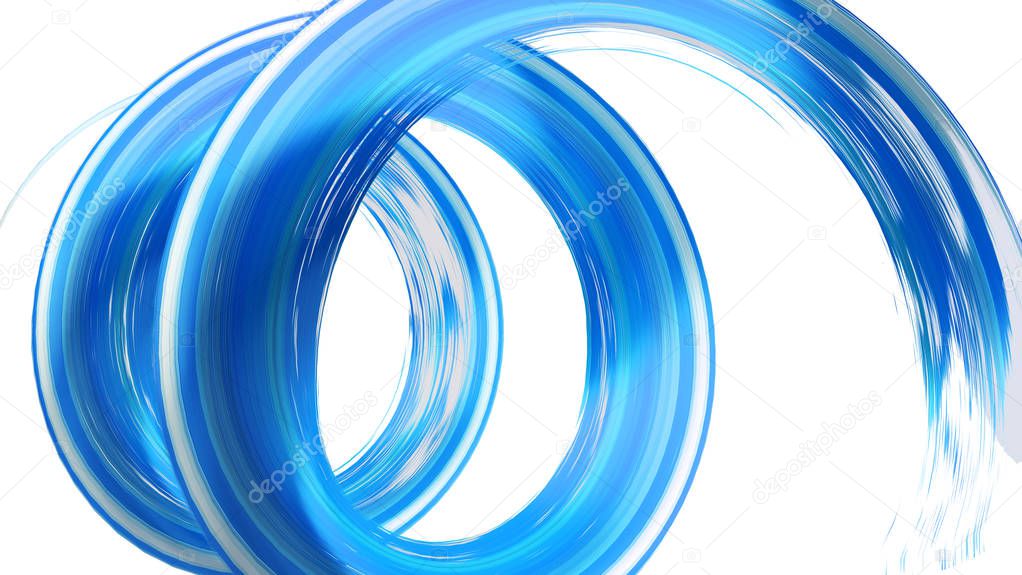 Blue curly brush stroke 3d rendering isolated on white background