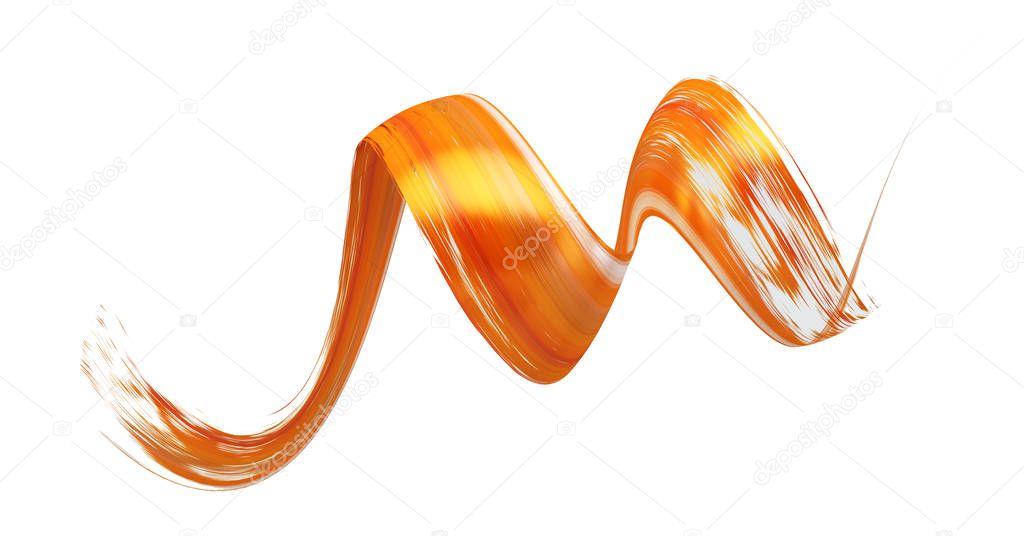 Curly orange paint stroke 3d rendering