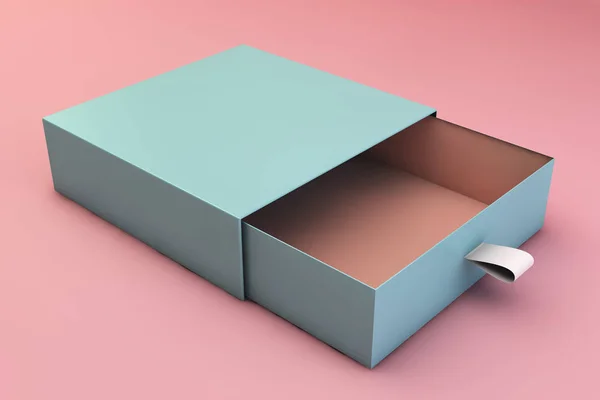 Caja Azul Sobre Fondo Rosa Renderizado — Foto de Stock