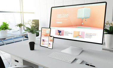 yaratıcı öğreticiler office 3d render coworking, aygıtları mockup ekran