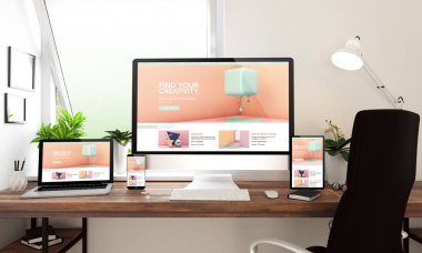 bilgisayar, dizüstü bilgisayar, tablet ve smartphone gösteren grafik tasarım tutorials Web sitesi 3D render