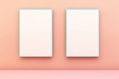 3d render pembe duvarda iki çerçeve
