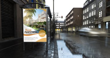 Şehir Emlak reklam billboard 3D render akşam