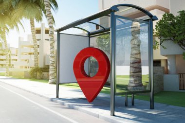 coğrafi etiket veya PIN gelin otobüs durağı 3d render