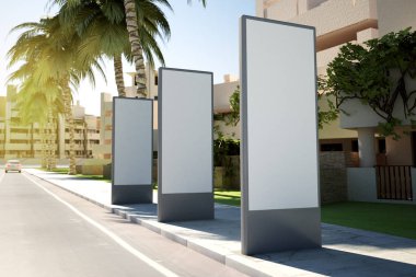 dikey üç reklam panoları mockup 3d render