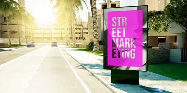 3d rendering of street marketing advertising billboard at suburbs