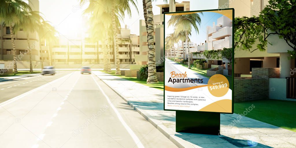 3d rendering of real estate advertising billboard at suburbs