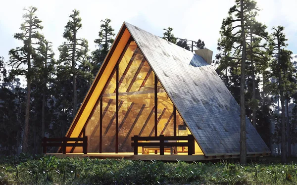 Kabin, ev 3d render ormanda